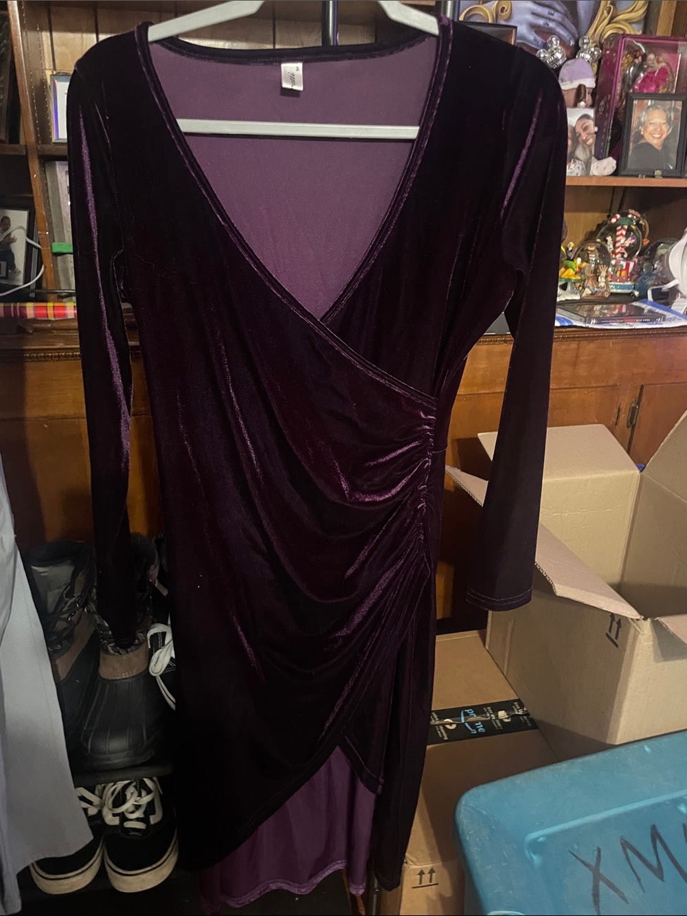 Velvet Wrap Midi Dress in Deep Plum
